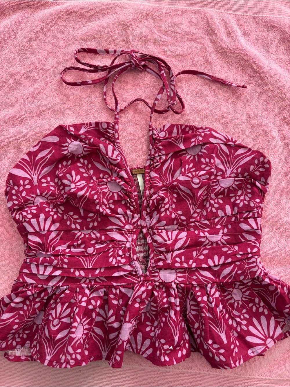 Free People Pink Floral Halter Crop Top